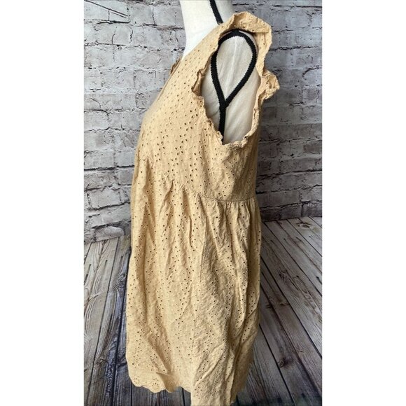 Knox Rose Mustard Eyelet Dress V Neck Short Sleeve Women’s M - Picture 3 of 6